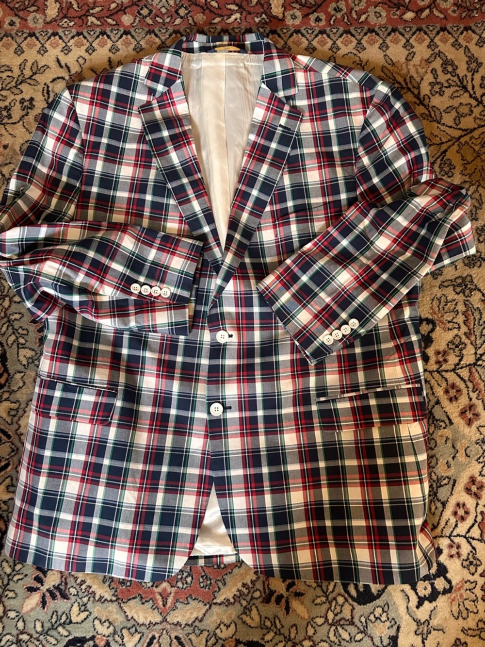 Brooks Brothers 346 Madison Fit Madras Plaid Check Men’s Sports Coat Size 48 R